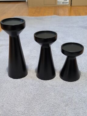 BirdRock Modern Black Flare Pedestal Candle Holders - Set of 3